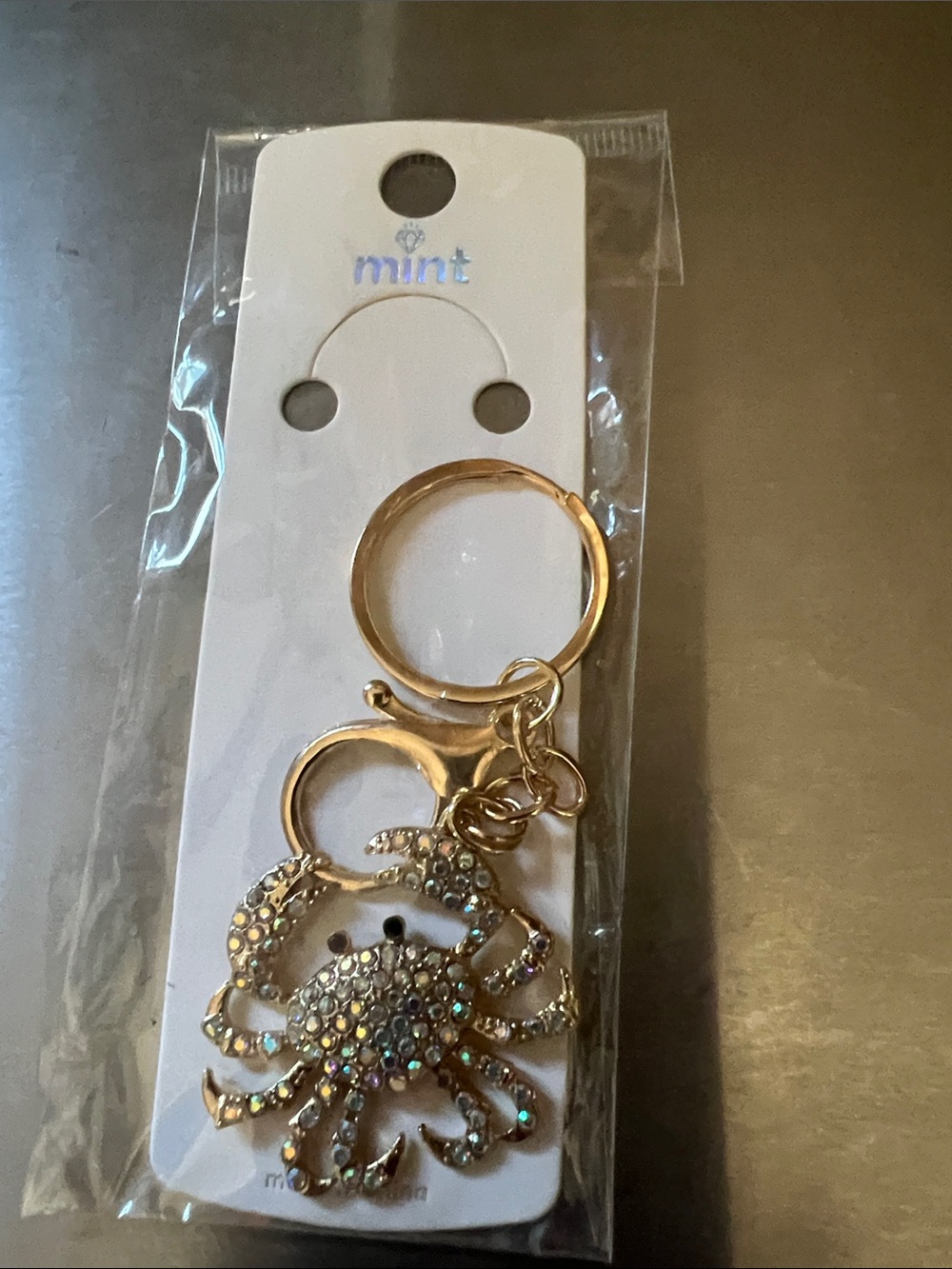 Mint Gold-Tone Crystal Crab Keyring